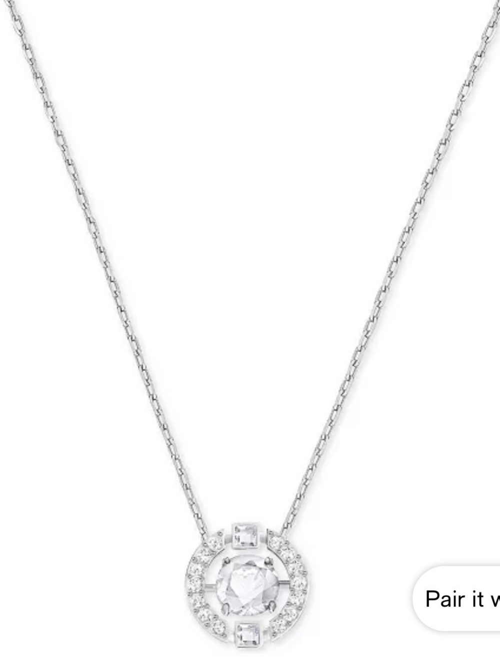 Swarovski Silver Clear Crystal Round Pendant Necklace